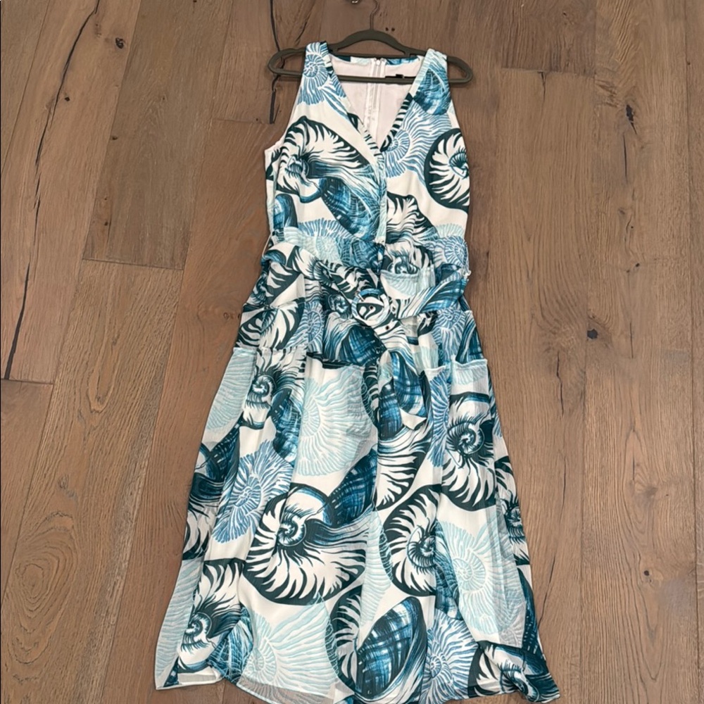 Teal and White Nautilus Print Dress